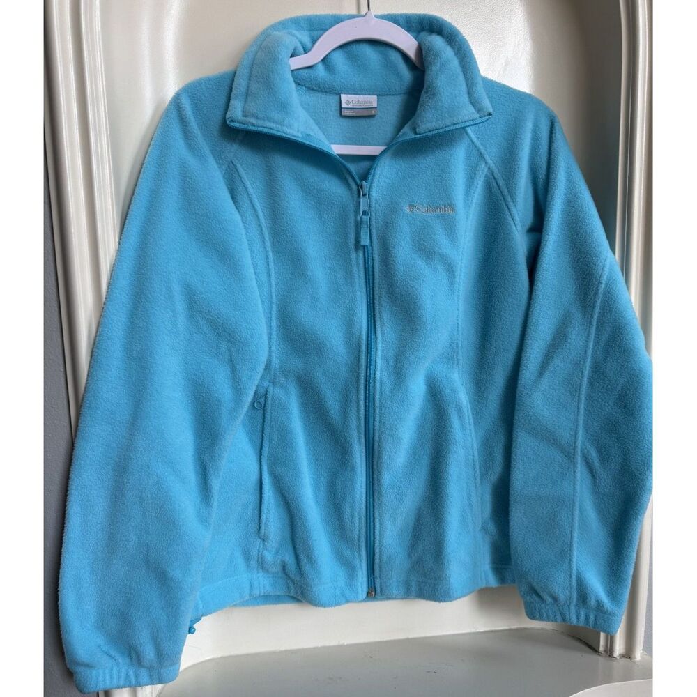 Columbia Full Zip Fleece Jacket Light Blue Size Small